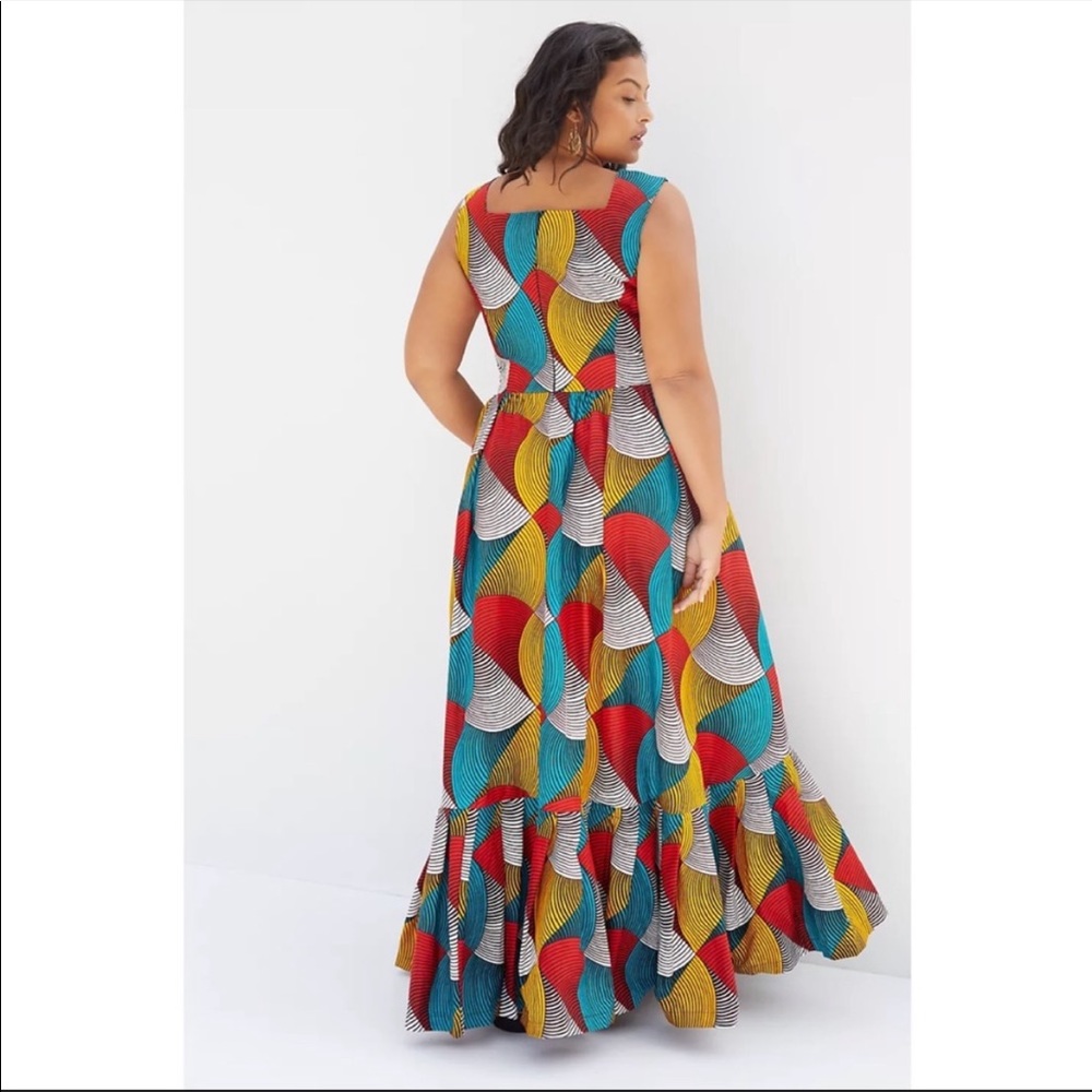 Anthropologie SIKA Geometric Abstract Ruffle Maxi Dress 16W